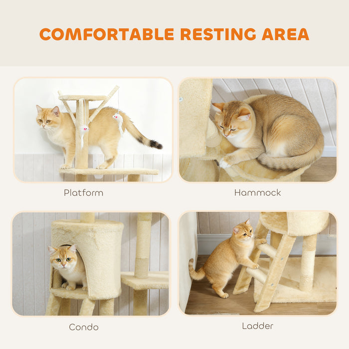PawHut Multi-Level Cat Tower, 134cm Cat Tree with Condo and Sisal Scratching Posts for Indoor Kittens, Beige