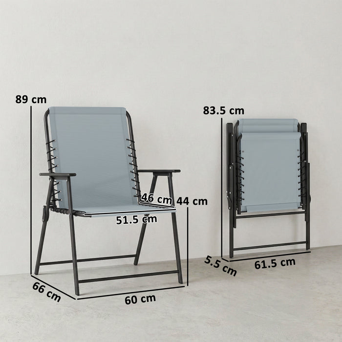 Outsunny Folding Garden Chairs Set of 4, Outdoor Dining Chairs with Wide Texteline Seat, High Back and Armrests, Light Grey