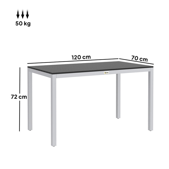 Outsunny Garden Table for 4-6, 120 x 70 cm Outdoor Dining Table with Rust-Resistant Aluminium Frame, Easy Maintenance Slatted Top, for Patio, Terrace, Balcony, Black