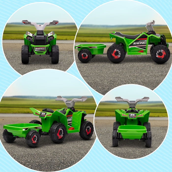 6V Toddler Quad Bike - Durable Wheels & Back Trailer, Green - Perfect Ride-On Toy for 18-36 Months Kids