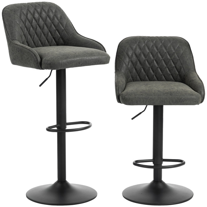 HOMCOM Bar Stools Adjustable Swivel Kitchen Chairs with Backrest Set of 2 for Kitchen Island Dark Grey