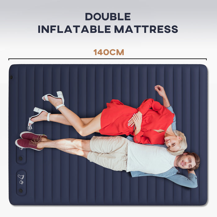 Double Size Inflatable Air Mattress - Built-in Foot Pump, Portable with Carry Bag, Blue - Ideal for Camping & Overnight Guests
