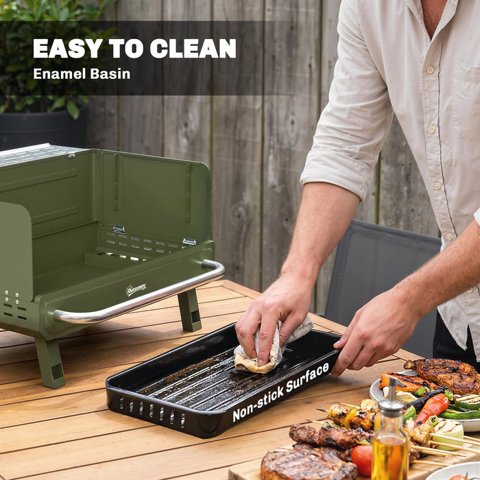 Outsunny Portable BBQ Grill, Charcoal Barbecue Grill with Adjustable Grates, Foldable Legs, Side Shelf for Camping Travel, Green
