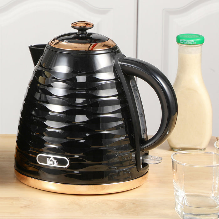 HOMCOM Electric Kettle, 1.7L, Fast Boil, 3kW Water Kettle with Removable Washable Anti-scale Filter, Auto Shut-off, 360° Swivel, BPA Free, Black Water Ripple Texture