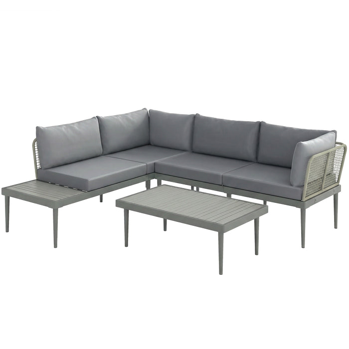 Outsunny Thee-Piece 'L' Rattan Sofa Set - Grey