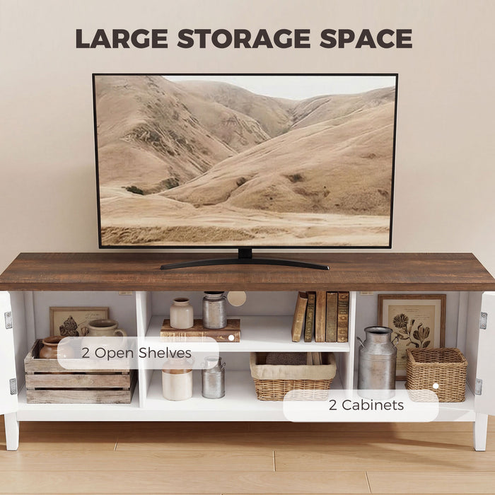 HOMCOM TV Unit for TVs up to 42 Inch, Farmhouse Entertainment Centre with 2 Open Shelves, 2 Cabinets and Thick Top