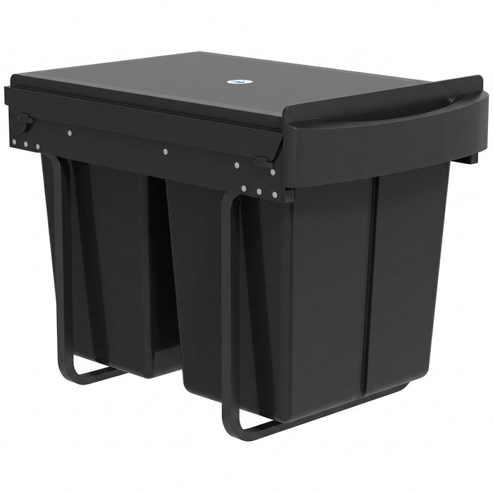 HOMCOM Pull Out Bin, Kitchen Under Sink Bin with 2 Removable Compartments, Smooth Glide, Black