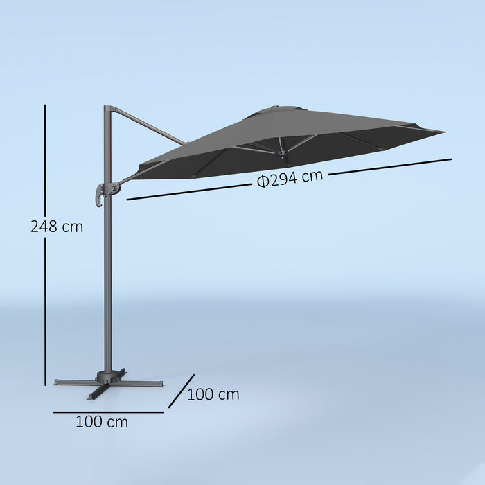 Outsunny 3 x 3(m) Cantilever Parasol with Cross Base, Garden Umbrella with 360° Rotation, Crank Handle and Tilt for Outdoor, Black