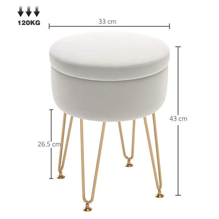 HOMCOM 5L Velvet-Feel Storage Ottoman - Cream White