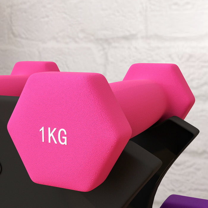 Dumbbell Set with Rack - 6-Piece Weight Varieties 1kg, 2kg, 3kg Hand Weights - Ideal for Home Gym Strength Training