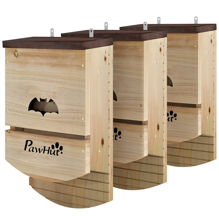 PawHut Set of 3 Wooden Bat Houses bat shelter with Grooved Landing Platform 23 x 9,5 x 36,5 cm natural wood