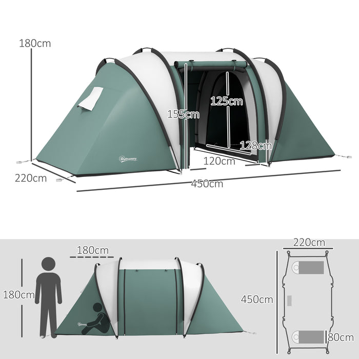 2-Bedroom Camping Tent with Spacious Living Area - 3000mm Waterproof Shelter Perfect for Families - Ideal for Fishing, Hiking, and Festivals in Dark Green