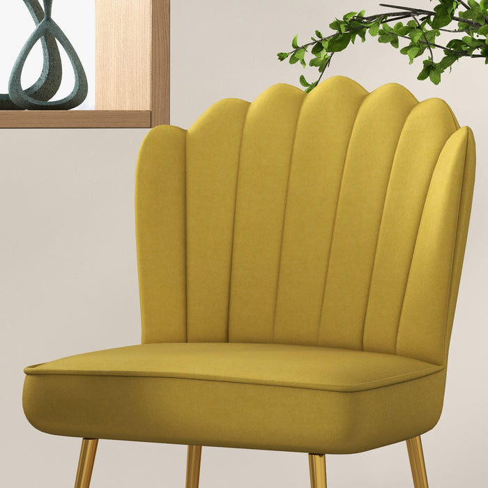 HOMCOM Velvet-Feel Shell Accent Chair - Yellow | Aosom UK