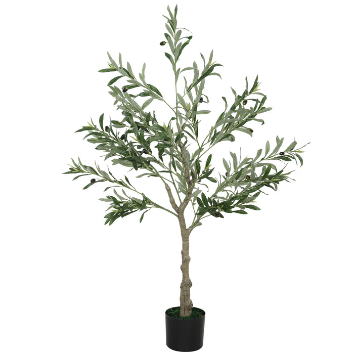 HOMCOM 4ft/ 120cm Decorative Artificial Plant, Silk Olive Tree with 450 Leaves and 20 Olive Fruits in Pot, Fake Plant for Home, Office, Living Room, Indoor Decor