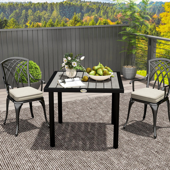 Outsunny Square Garden Dining Table with 5.4cm Parasol Hole, Slatted Top, Metal Frame, 86 x 86 x 71 cm, Light Grey