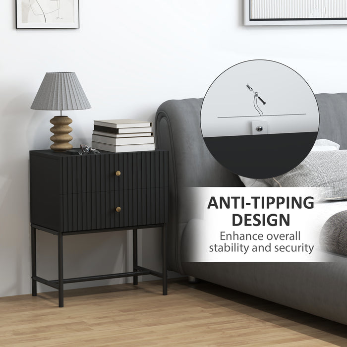 HOMCOM Elegant Two-Drawer Bedside Table Set of 2 - Black