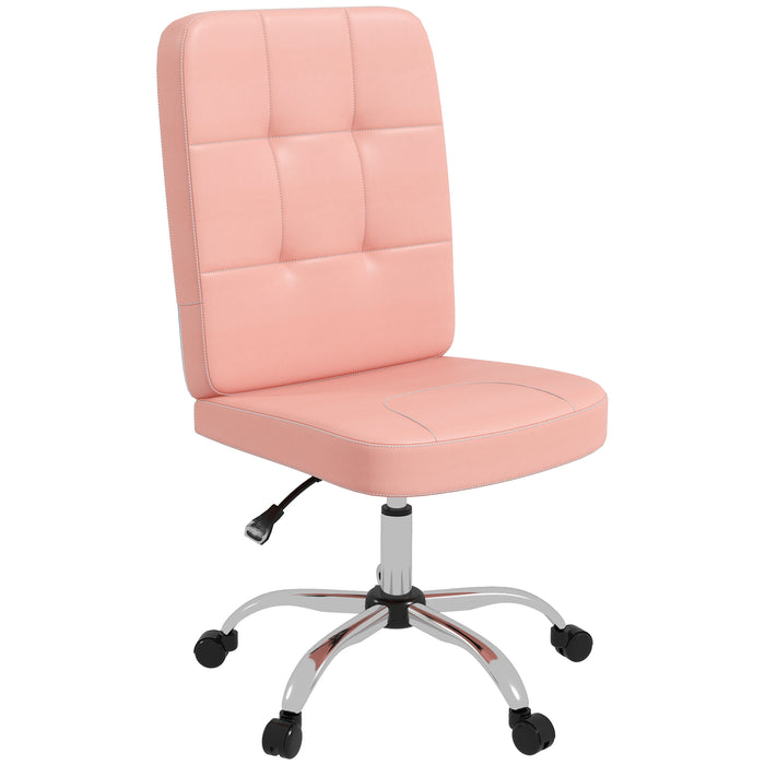 Pink Faux Leather Armless Desk Chair - Stylish & Comfortable Seating Solution for Office and Home Study - Ideal for Students and Professionals