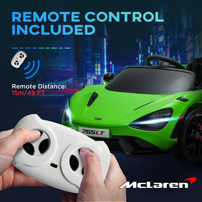 AIYAPLAY McLaren 765LT Licensed 12V Kids Electric Ride on Car with Butterfly Doors Remote Control Training Wheels Green | Aosom UK