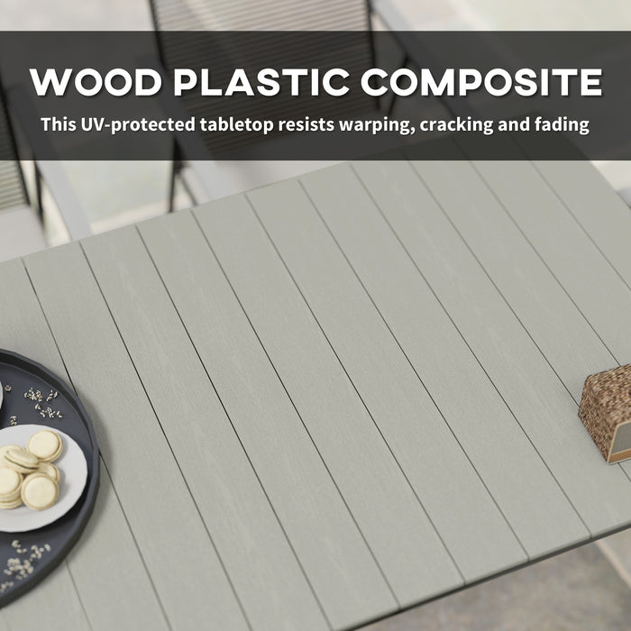 Outsunny 6 Seater Garden Dining Set with Soft Cushions, Rattan Backrest, Rectangular Plastic Top, Garden Furniture Set, Outdoor Dining Table and Chairs for Patio, Balcony, Poolside, Grey