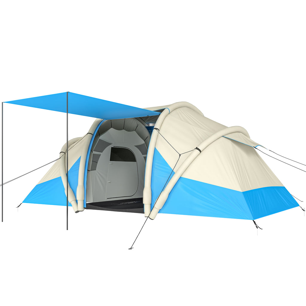 Outsunny Inflatable Tent 2 Bedroom 3000mm Waterproof Windproof Air Tent with Carry Bag for 4 Person