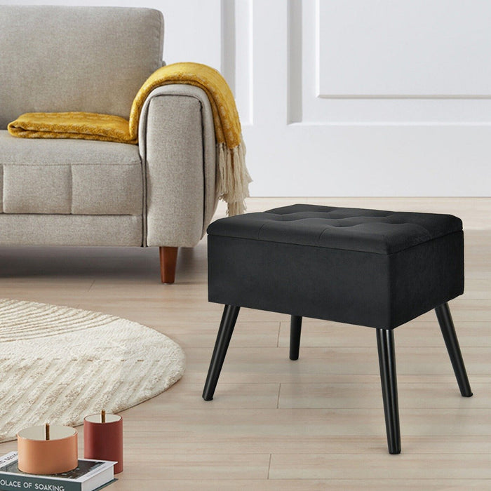 Modern Upholstered Flip Top Velvet Storage Ottoman Footrest-