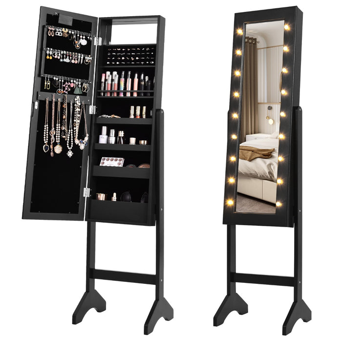 Standing Jewellery Organiser Cabinet with Adjustable Mirror 18 LEDs-White