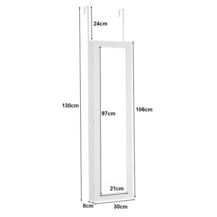 LED Wall and Door Mounted Storage - Full Length Mirror Jewelry Cabinet with Interior Lights - Ideal Solution for Organizing and Displaying Jewelry