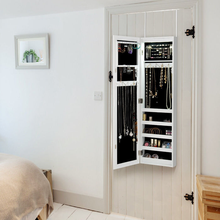 LED Wall and Door Mounted Storage - Full Length Mirror Jewelry Cabinet with Interior Lights - Ideal Solution for Organizing and Displaying Jewelry