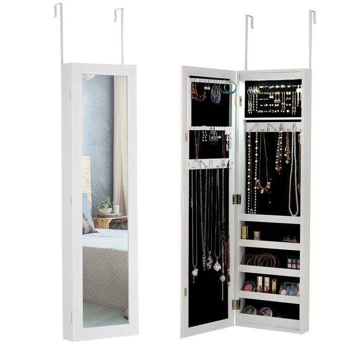 LED Wall and Door Mounted Storage - Full Length Mirror Jewelry Cabinet with Interior Lights - Ideal Solution for Organizing and Displaying Jewelry