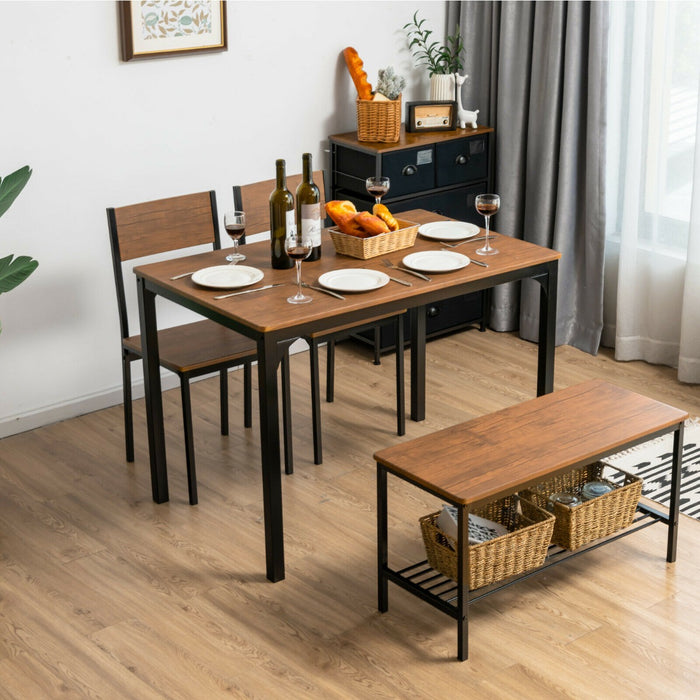 4Pcs Dining Table and Chair Set with Storage Bench-