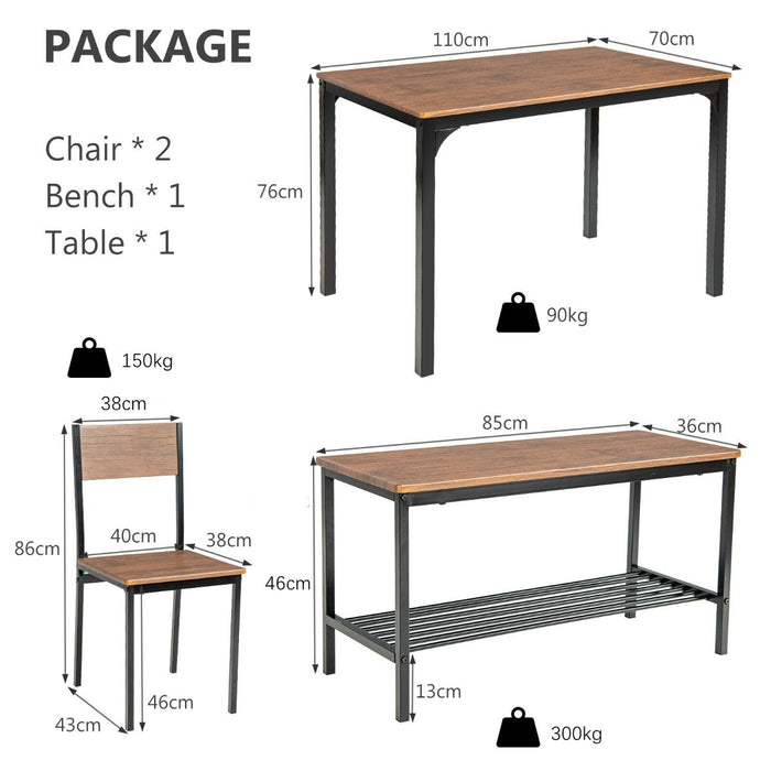 4Pcs Dining Table and Chair Set with Storage Bench-
