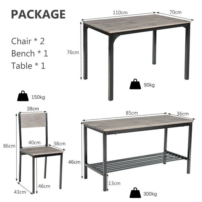 4Pcs Dining Table and Chair Set with Storage Bench-