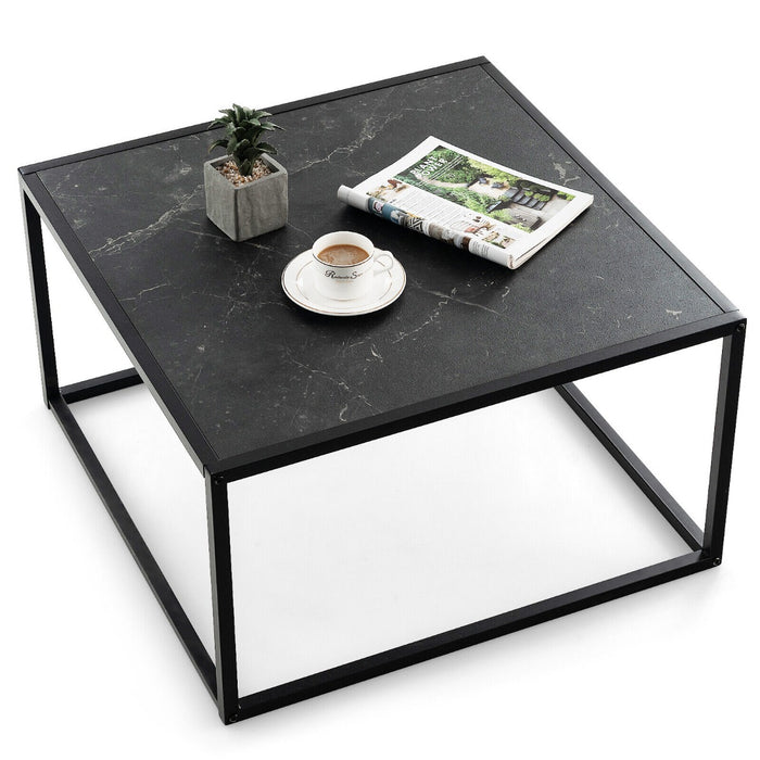 Modern Square Leisure Coffee Table  with Faux Marble Tabletop-