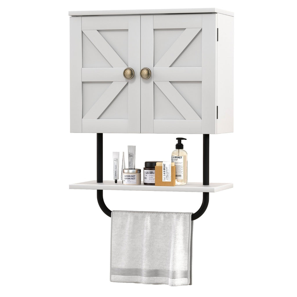 Bathroom Wall Cabinet with Double Door and Open Shelf and Towel Rack-