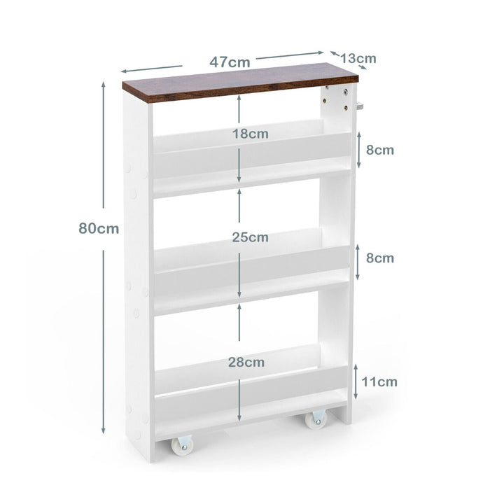 Slim Storage Trolley - 4-Tier Slide-Out, Rolling Design for Kitchen or Dining Room - Space Saving Solution for Home and Office Storage Needs in Grey Finish