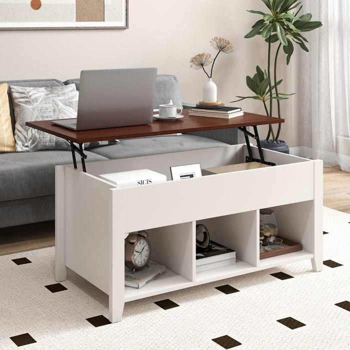 Rising Center Table with Lift Top Hidden Compartment-