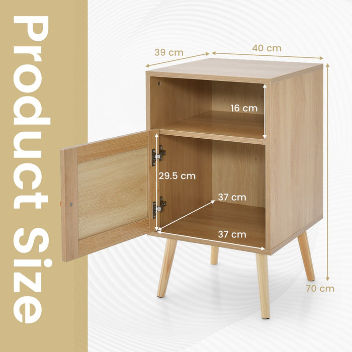 Rattan Nightstand - Storage Equipped, PE Rattan Decorated Door Feature - Ideal for Home Decor and Organization