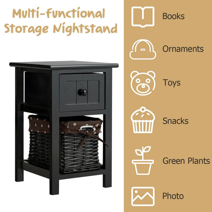 Elegant 2-Layer Wood Bedside End Table Nightstand