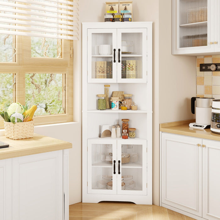 171cm Tall Corner Storage Cabinet with 4 Glass Doors and Adjustable Shelves
