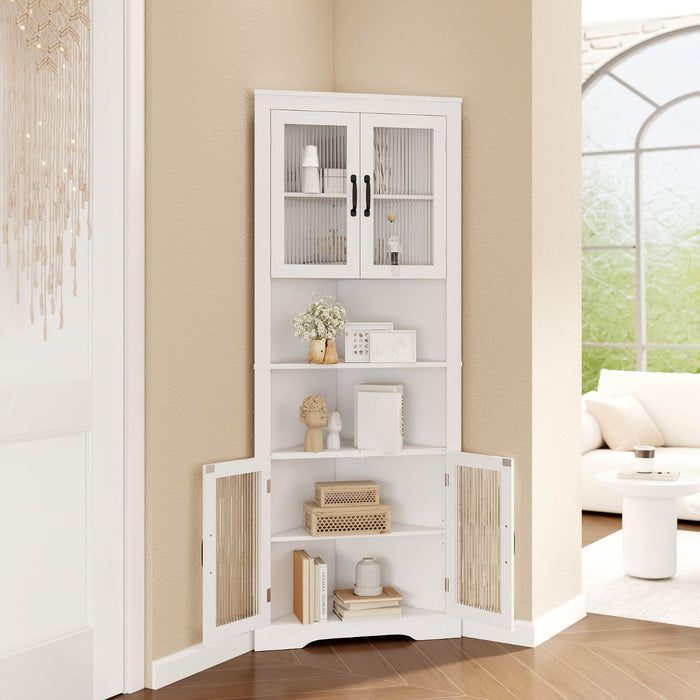171cm Tall Corner Storage Cabinet with 4 Glass Doors and Adjustable Shelves