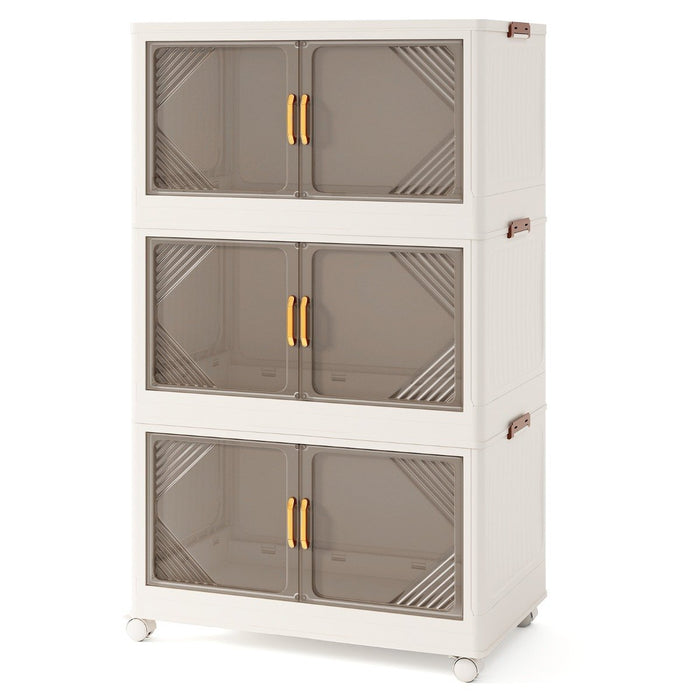 Stackable Storage Containers with Wheels and Doors for Bedroom-White-4-Tier