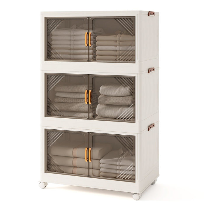 Stackable Storage Containers with Wheels and Doors for Bedroom-White-4-Tier