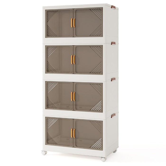 Stackable Storage Containers with Wheels and Doors for Bedroom-White-4-Tier