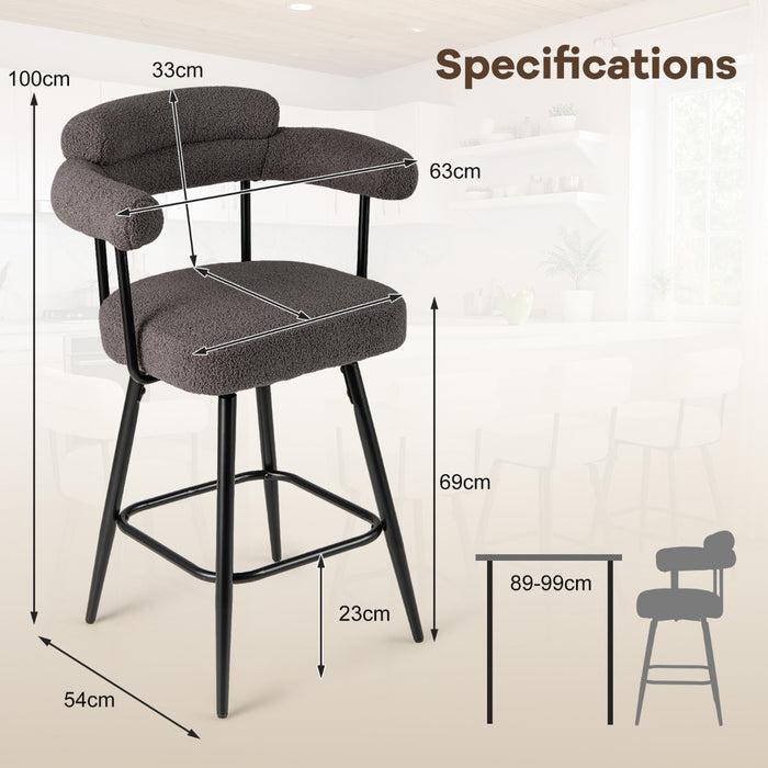 Set of 2 Swivel Bar Stool Counter Chairs with Curved Backrest-White