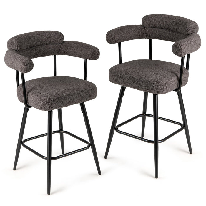Set of 2 Swivel Bar Stool Counter Chairs with Curved Backrest-White