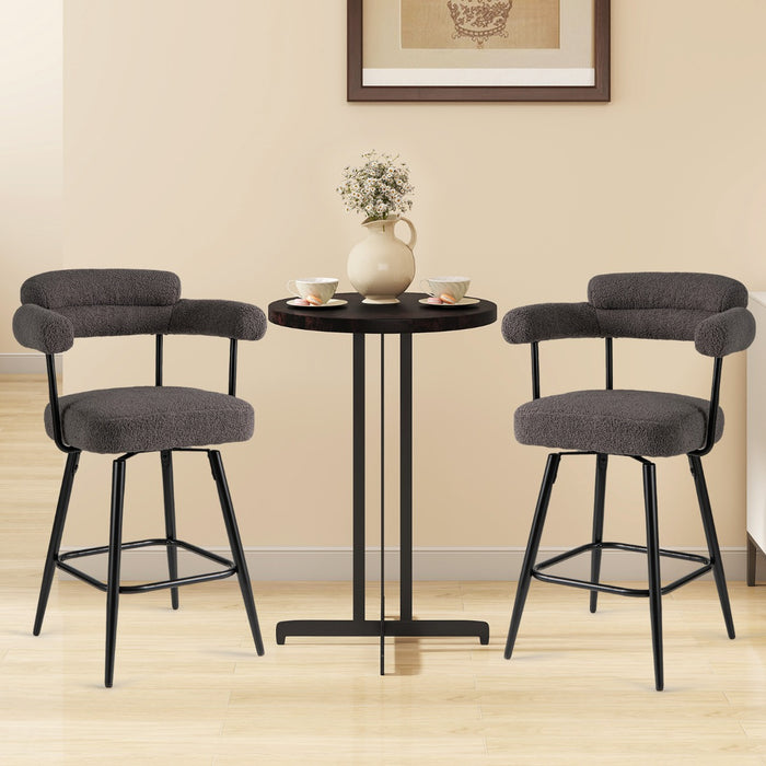 Set of 2 Swivel Bar Stool Counter Chairs with Curved Backrest-White