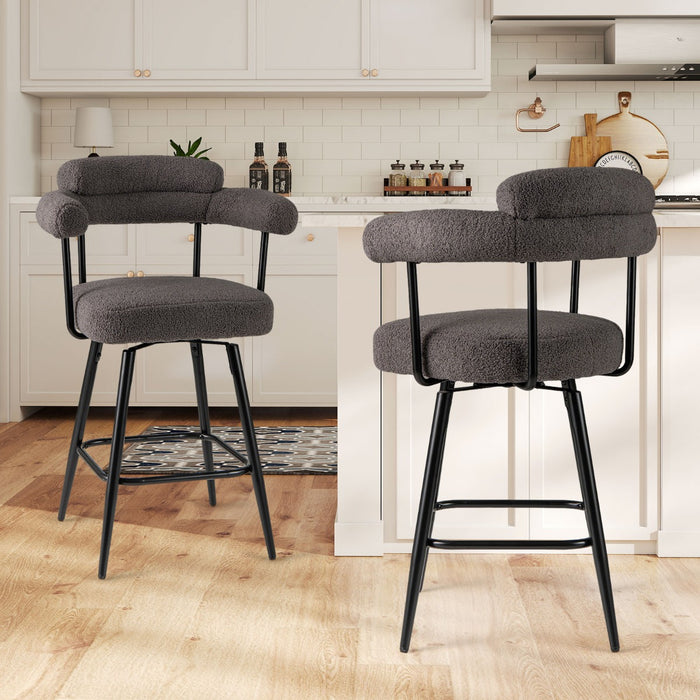 Set of 2 Swivel Bar Stool Counter Chairs with Curved Backrest-White