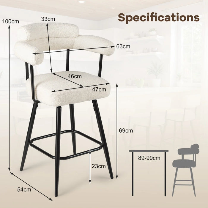 Set of 2 Swivel Bar Stool Counter Chairs with Curved Backrest-White