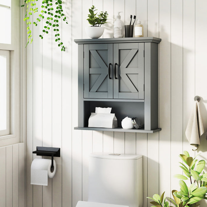 Farmhouse Wall Mounted Bathroom Cabinet with Adjustable Shelf-