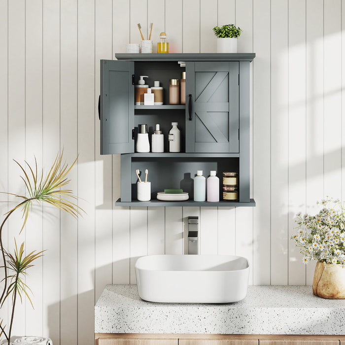 Farmhouse Wall Mounted Bathroom Cabinet with Adjustable Shelf-